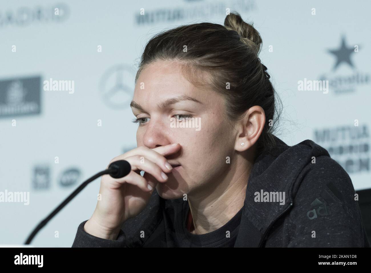 Pressekonferenz von Simona Halep am 6. Tag der Mutua Madrid Open Tennis in La Caja Magica am 11. Mai 2017 in Madrid, Spanien. (Foto von Oscar Gonzalez/NurPhoto) *** Bitte benutzen Sie die Gutschrift aus dem Kreditfeld *** Stockfoto