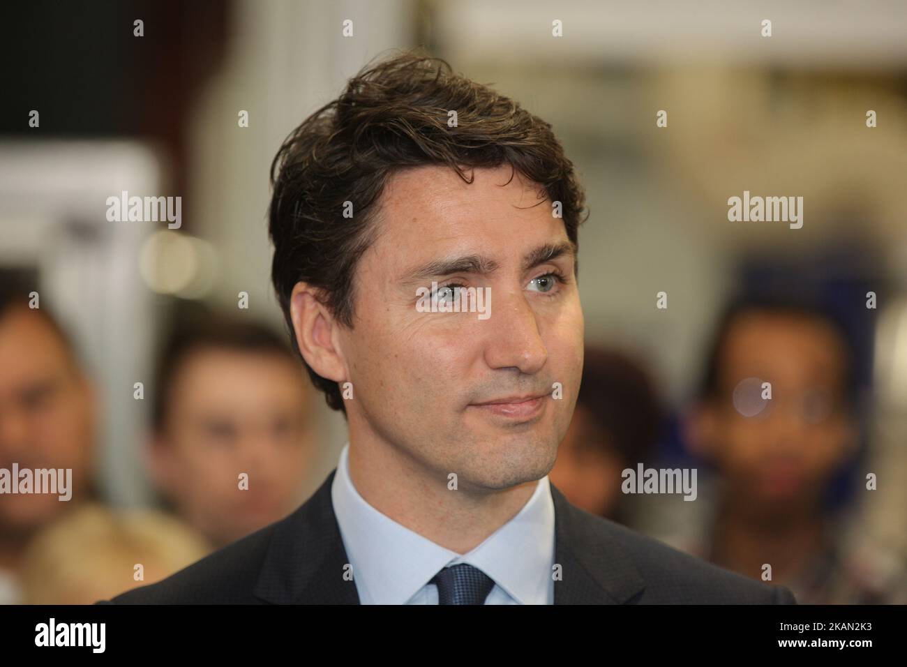 Der kanadische Premierminister Justin Trudeau hält auf einer Pressekonferenz am 12. Mai 2017 in Woodbridge, Ontario, Kanada, eine Rede über die wirtschaftlichen Chancen der Kanadier aus der Arbeiterklasse. (Foto by Creative Touch Imaging Ltd./NurPhoto) *** Bitte nutzen Sie die Gutschrift aus dem Kreditfeld *** Stockfoto