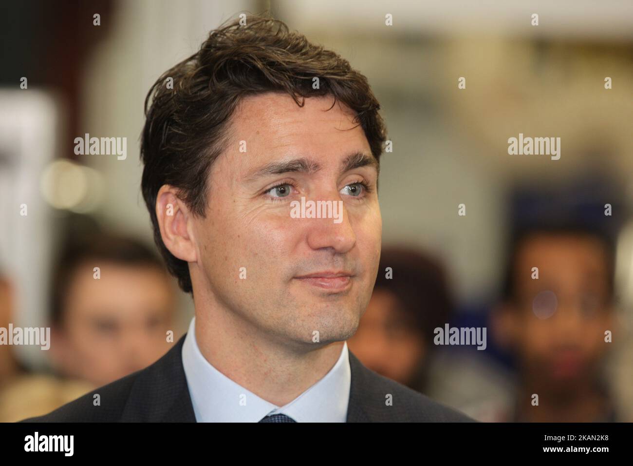 Der kanadische Premierminister Justin Trudeau hält auf einer Pressekonferenz am 12. Mai 2017 in Woodbridge, Ontario, Kanada, eine Rede über die wirtschaftlichen Chancen der Kanadier aus der Arbeiterklasse. (Foto by Creative Touch Imaging Ltd./NurPhoto) *** Bitte nutzen Sie die Gutschrift aus dem Kreditfeld *** Stockfoto