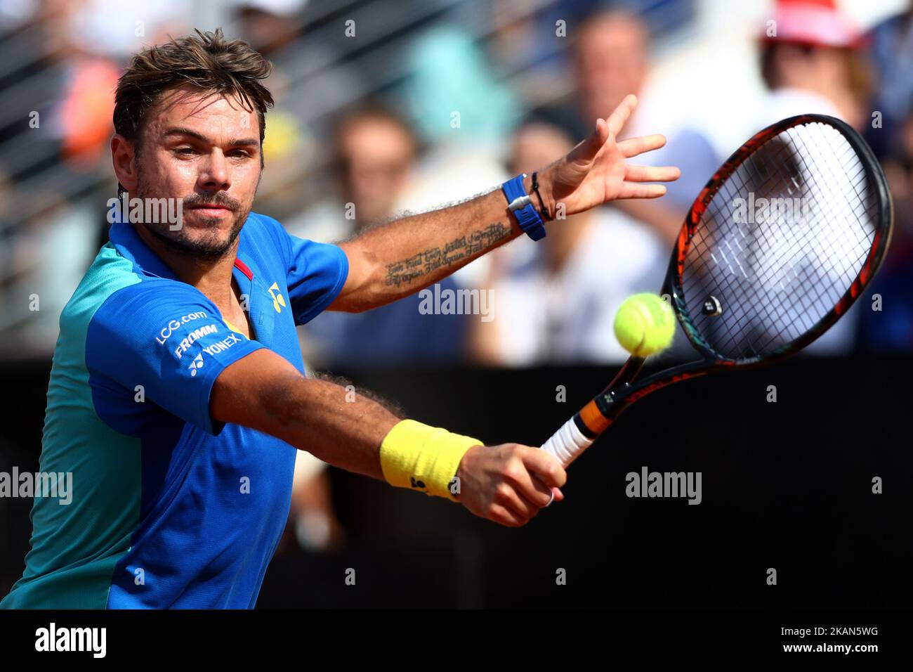 Die Schweizer Stanislas Wawrinka während des Spiels mit US John Isner während ihres Tennisspiels beim ATP Tennis Open Turnier am 18. Mai 2017 im Foro Italico in Rom, Italien. (Foto von Matteo Ciambelli/NurPhoto) *** Bitte nutzen Sie die Gutschrift aus dem Kreditfeld *** Stockfoto