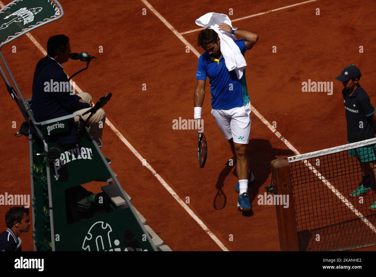 Stan Wawrinka aus der Schweiz während der Roland Garros French Tennis Open 2017, am 5. Juni 2017, im Roland Garros Stadium in Paris, Frankreich. (Foto von Mehdi Taamallah/NurPhoto) *** Bitte benutzen Sie die Gutschrift aus dem Kreditfeld *** Stockfoto