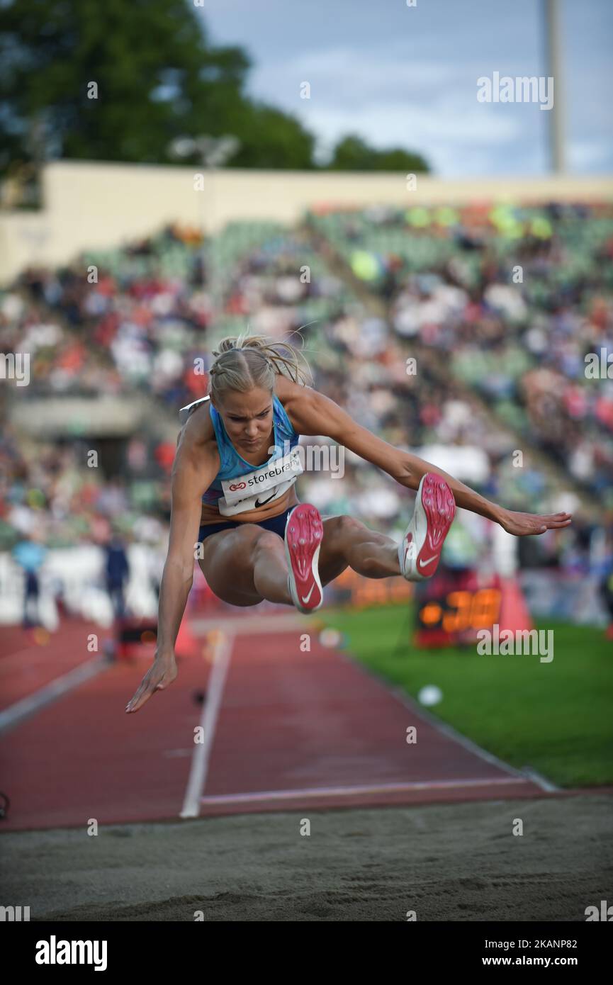 Darya Klishina tritt während der Oslo- IAAF Diamond League 2017 im Bislett Stadium am 15. Juni 2017 in Oslo im Weitsprung an (Foto: Ulrik Pedersen/NurPhoto) *** Bitte benutzen Sie die Gutschrift aus dem Credit Field *** Stockfoto