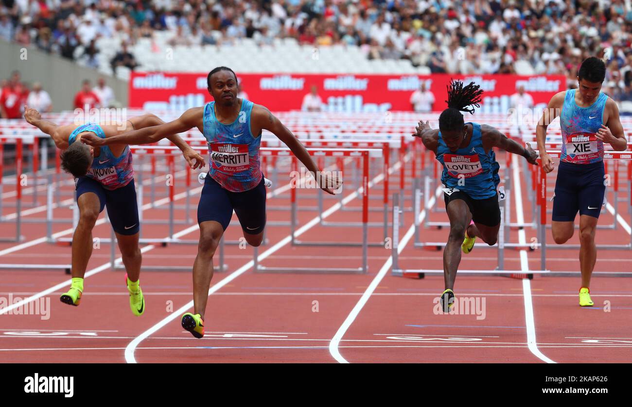 Aries Merritt (USA) in den 110m Hürden Männer - Finale während der Muller Anniversary Games im London Stadium in London am 09. Juli 2017 (Foto von Kieran Galvin/NurPhoto) *** Bitte benutzen Sie die Gutschrift aus dem Credit Field *** Stockfoto