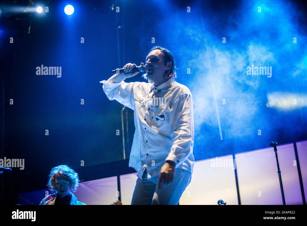 Gewinnen Sie Butler von der kanadischen Indie-Rockband Arcade Fire, die am 17. Juli 2017 beim Milano Summer Festival im Ippodromo San Siro, Mailand, Italien, auf der Bühne zu sehen ist. (Foto von Roberto Finizio/NurPhoto) *** Bitte nutzen Sie die Gutschrift aus dem Kreditfeld *** Stockfoto