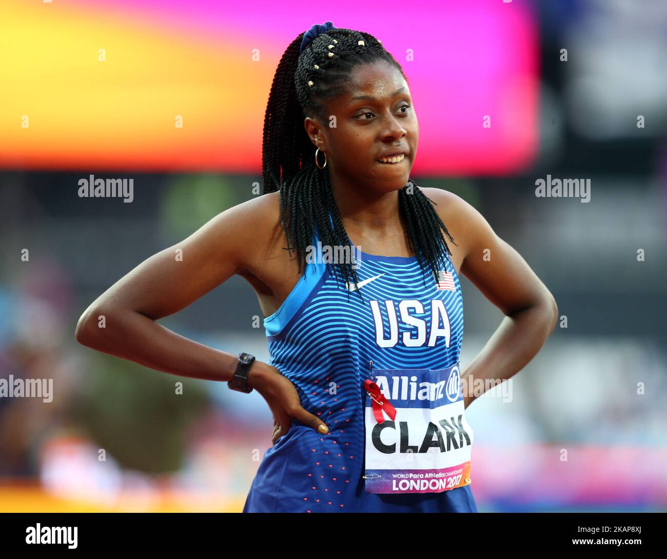 Breanna Clark vom USA Women's 400m T20 Final während der IPC World para Athletics Championships im London Stadium in London, UK am 18. Juli 2017 (Foto: Kieran Galvin/NurPhoto) *** Bitte benutzen Sie die Gutschrift aus dem Credit Field *** Stockfoto