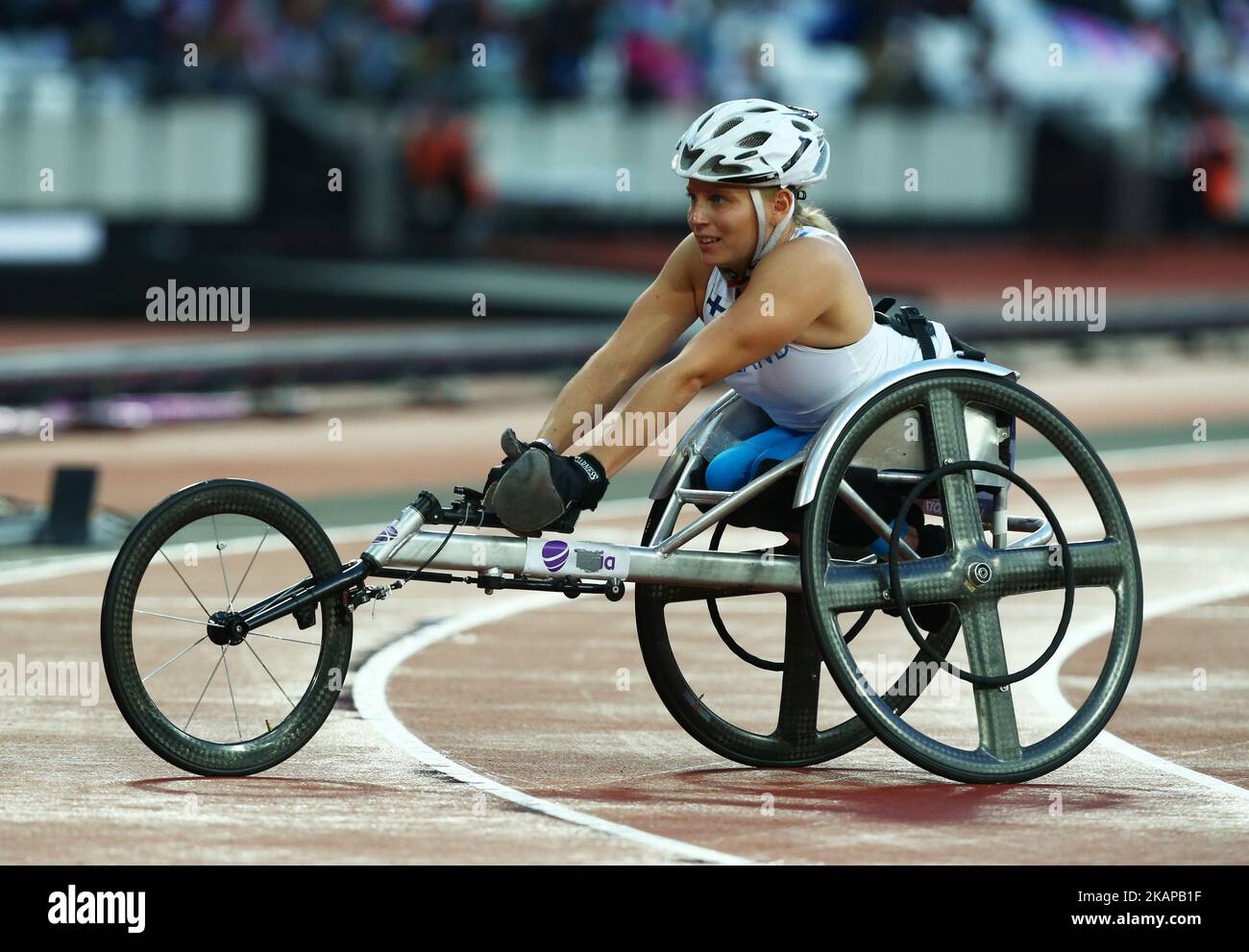 Amanda Kotaja aus Finnland gewann das Finale der Frauen 100m T54 während der Leichtathletik-Weltmeisterschaften im Londoner Stadion am 23. Juli 2017 (Foto: Kieran Galvin/NurPhoto) *** Bitte benutzen Sie die Gutschrift aus dem Kreditfeld *** Stockfoto