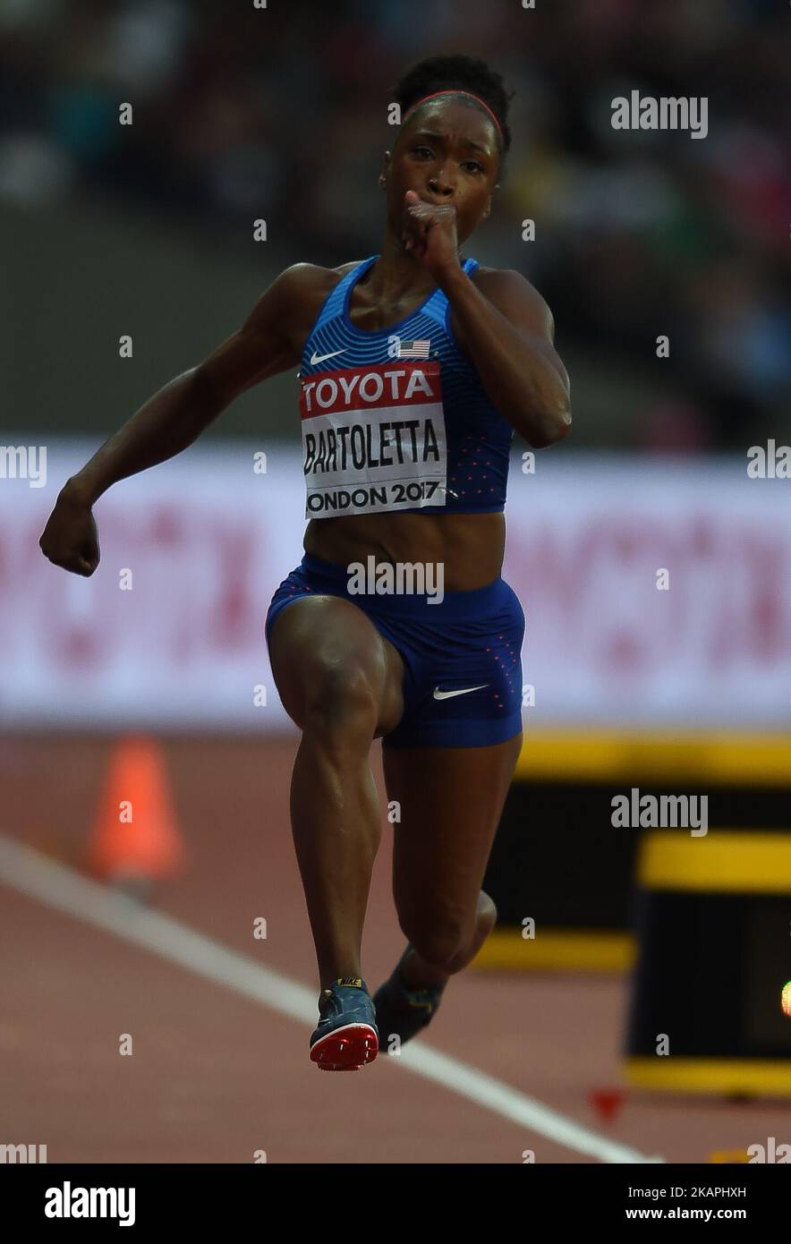 Tianna Bartoletta aus den USA springt im Weitsprung-Finale bei der Leichtathletik-Weltmeisterschaft 2017 im London Stadium in London, Großbritannien, am 11. August 2017. (Foto von Ulrik Pedersen/NurPhoto) *** Bitte nutzen Sie die Gutschrift aus dem Kreditfeld *** Stockfoto