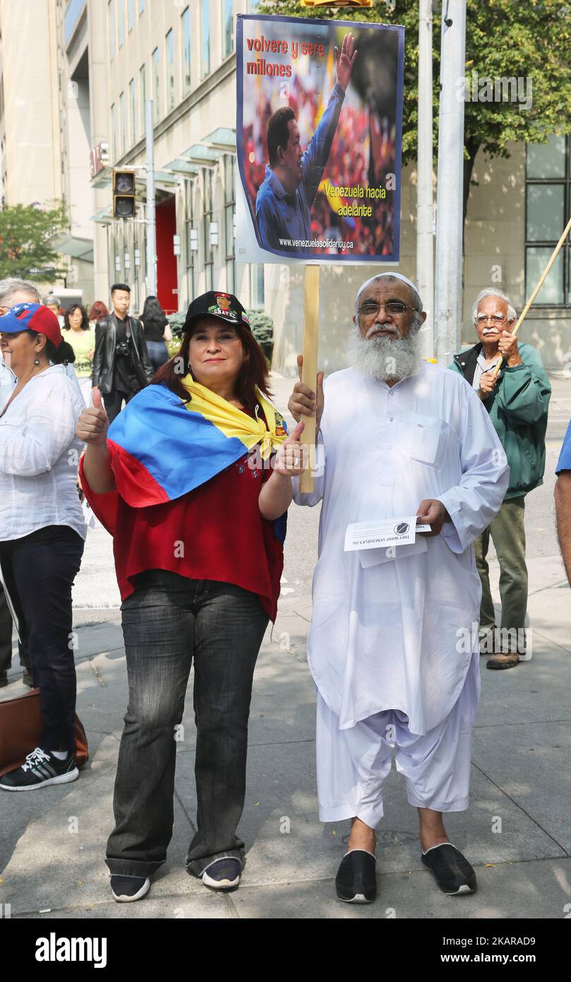 Die Kanadier fordern ein Ende der amerikanischen Versuche eines „Regimewechsels“ in Venezuela und verurteilen Kanadas Mittäterschaft beim Sturz der Regierung Venezuelas in Toronto, Kanada, am 16. September 2017. (Foto von Creative Touch Imaging Ltd./NurPhoto) Stockfoto