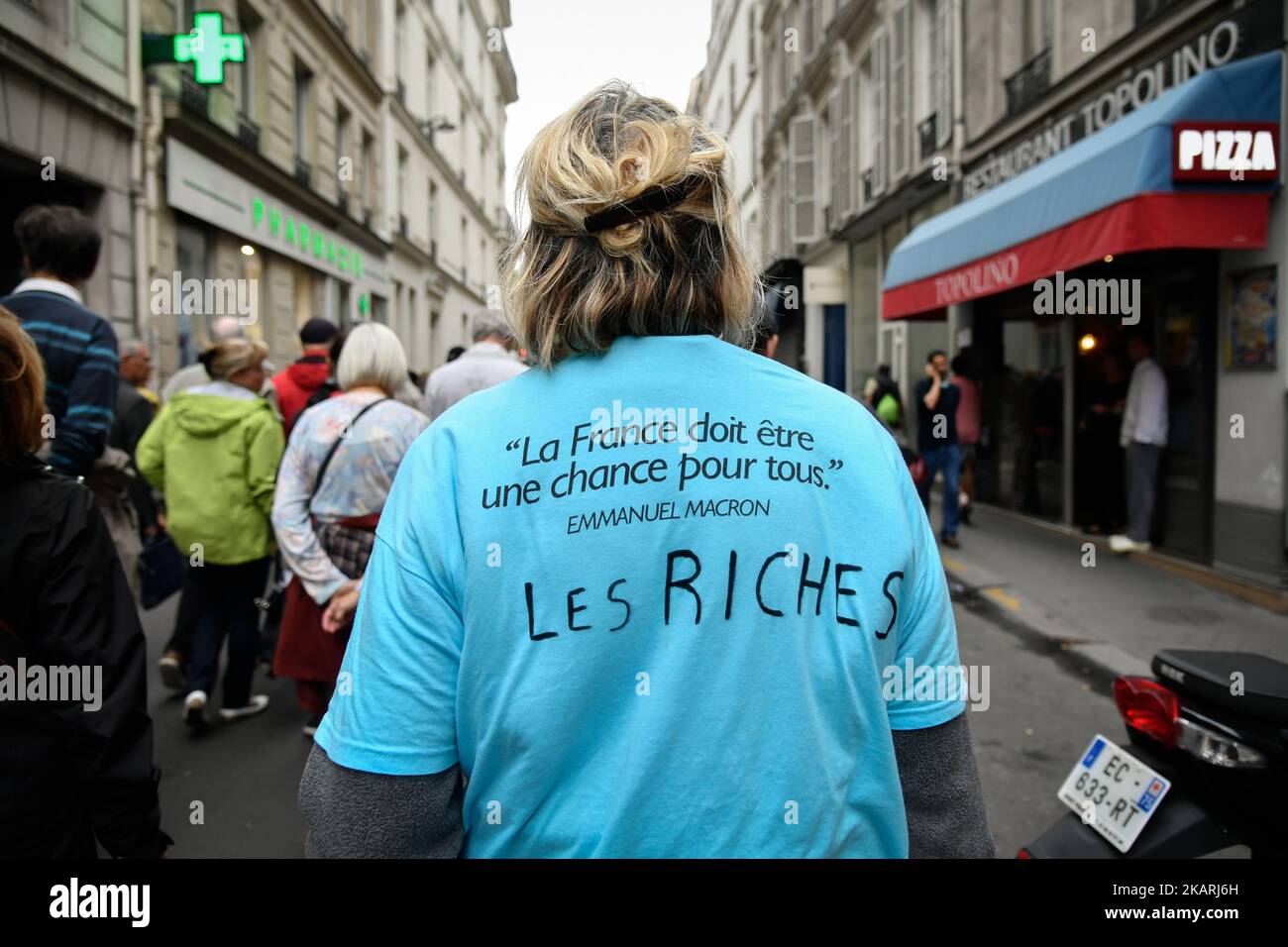 Die Syndikate protestieren in Paris am 28. september 2017 gegen die Gouvernement, die die CSG-Steuern auf 8 Millionen Pensionen ohne Entschädigung um 1,7 Punkte erhöhen wollen. (Foto: Julien Mattia/NurPhoto) Stockfoto