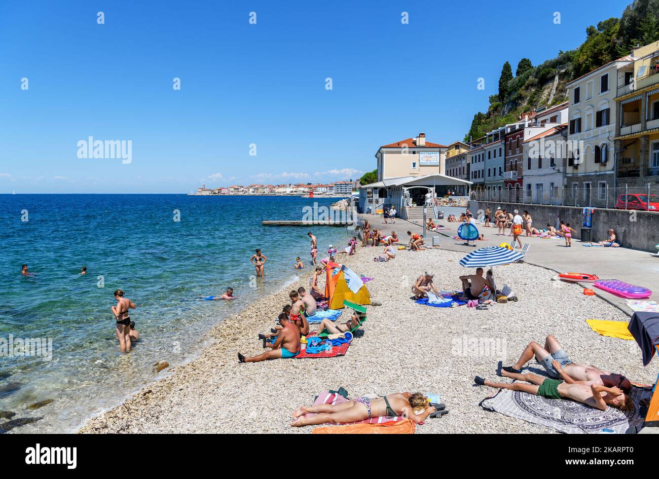 Strand in Piran, Slowenien Stockfoto