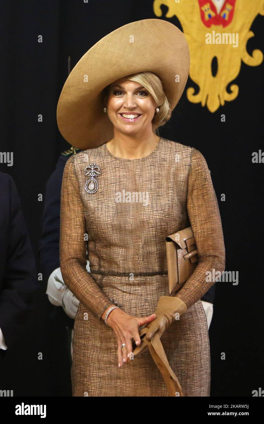 Königin Maxima der Niederlande blickt am 10. Oktober 2017 auf den Belem-Palast in Lissabon, Portugal. Dies ist der erste von einem 3 Tage Royals Staatsbesuch in Portugal. (Foto von Pedro Fiuza/NurPhoto) Stockfoto