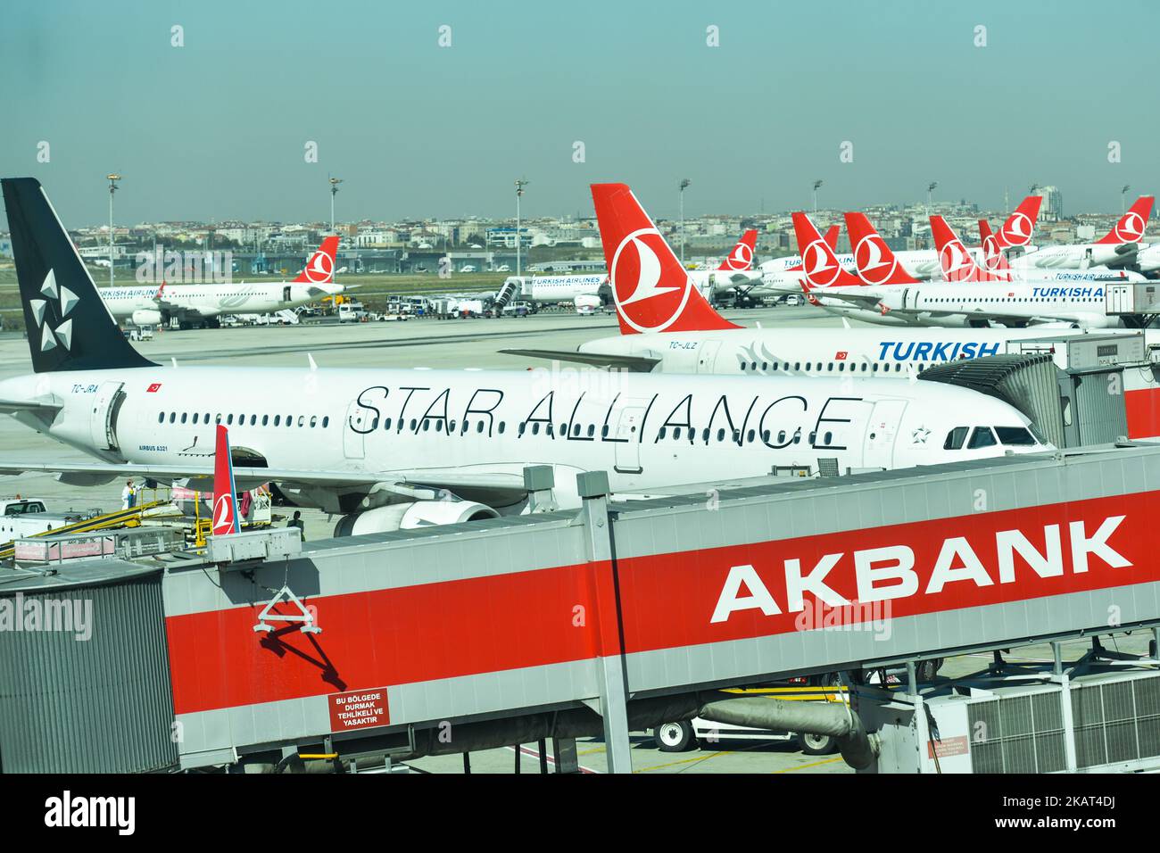 Eine Flotte von Turkish Airlines am Flughafen Istanbul Atatürk. Am Sonntag, den 8. Oktober 2017