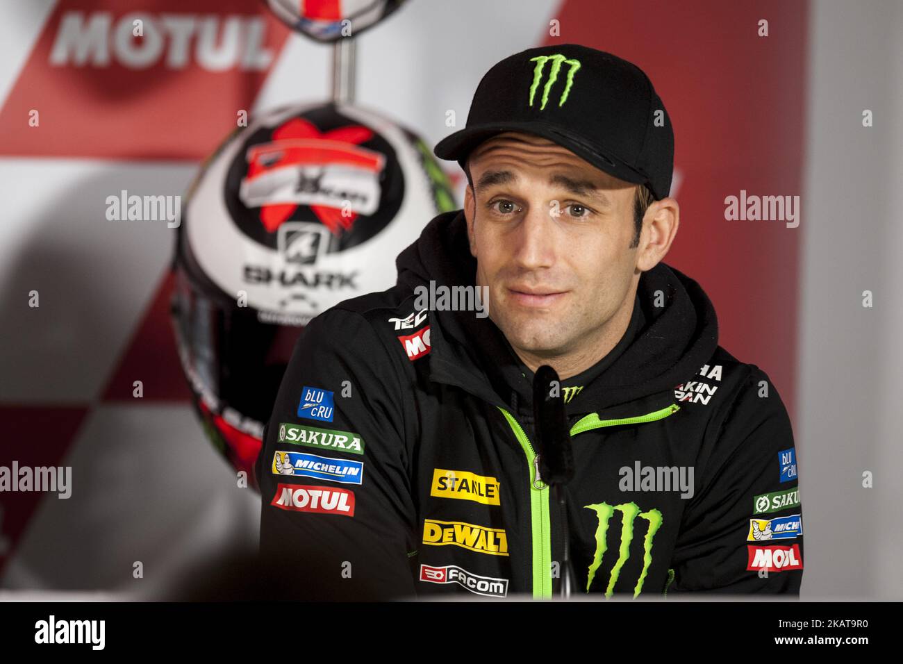 #5 Johann Zarco (Französisch) Monster Yamaha Tech 3 Yamaha während der Pressekonferenz vor dem letzten Rennen der Meisterschaft der MotoGP, auf dem Gran Premio Motul de la Comunitat Valenciana, Circuit of Ricardo Tormo, Valencia, Spanien. Donnerstag, 9.. november 2017. (Foto von Jose Breton/NurPhoto) Stockfoto