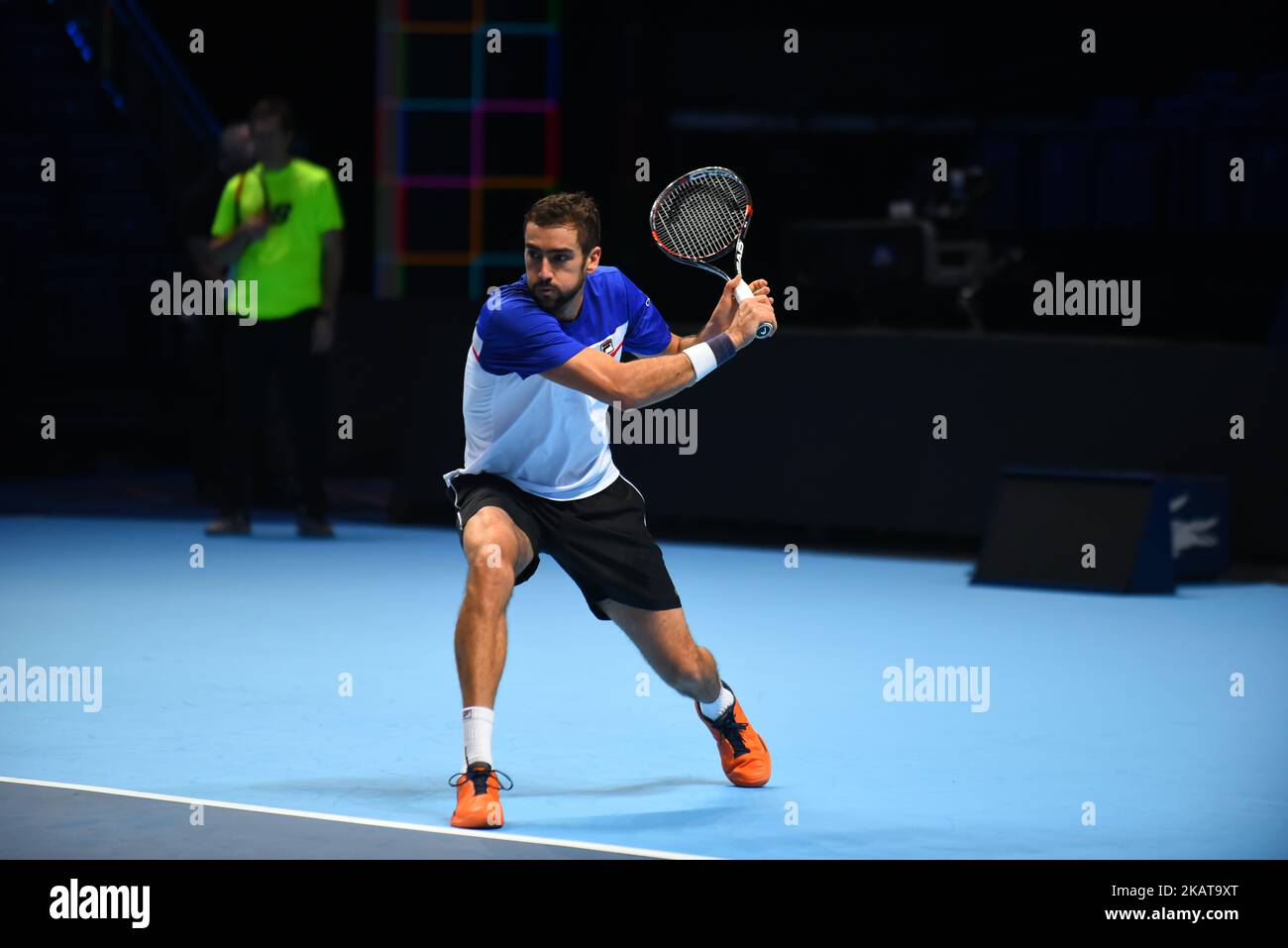 Marin Cilic aus Kroatien wird während eines Trainings vor den Nitto ATP World Tour Finals in der O2 Arena in London, Großbritannien, am 10. November 2017 abgebildet. (Foto von Alberto Pezzali/NurPhoto) Stockfoto