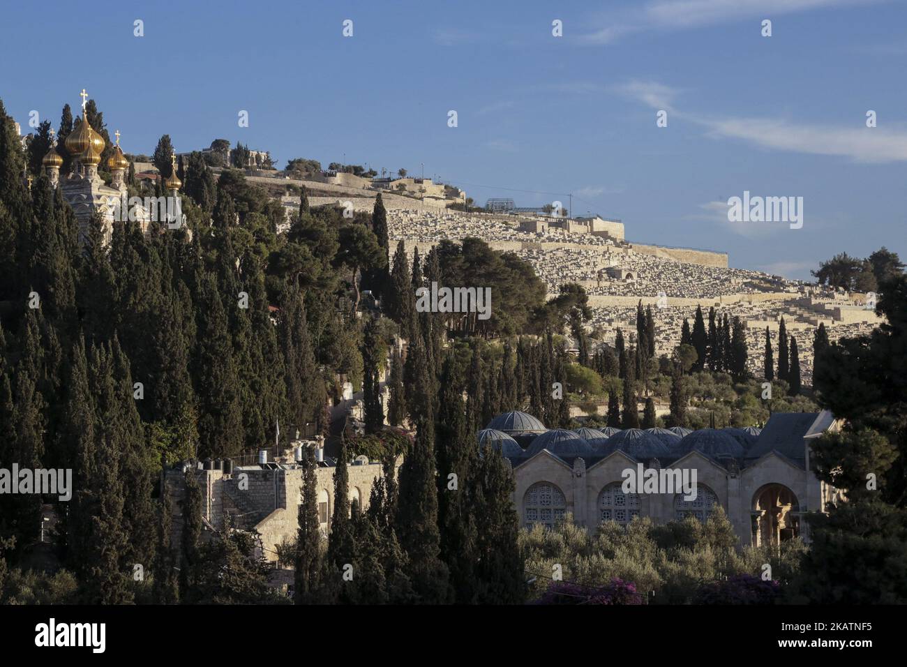 Verschiedene tägliche Lebens- und Landschaftsbilder der Altstadt von Jerusalem. Die Altstadt ist in folgende Viertel unterteilt: Muslimisches Viertel, christliches Viertel, armenisches Viertel, jüdisches Viertel und marokkanisches Viertel. Die Altstadt von Jerusalem und ihre Mauern sind seit 1981 UNESCO-Weltkulturerbe. Die Stadt ist ein wichtiger Wallfahrtsort für Christen, Juden und Muslime. Am 6. Dezember 2017 kündigte der Präsident der Vereinigten Staaten von Amerika, Donald Trump, an, dass die USA Jerusalem als Hauptstadt des Staates Israel anerkennen und bald die US-Botschaft dorthin verlegen werden. Jerusalem projecte Stockfoto