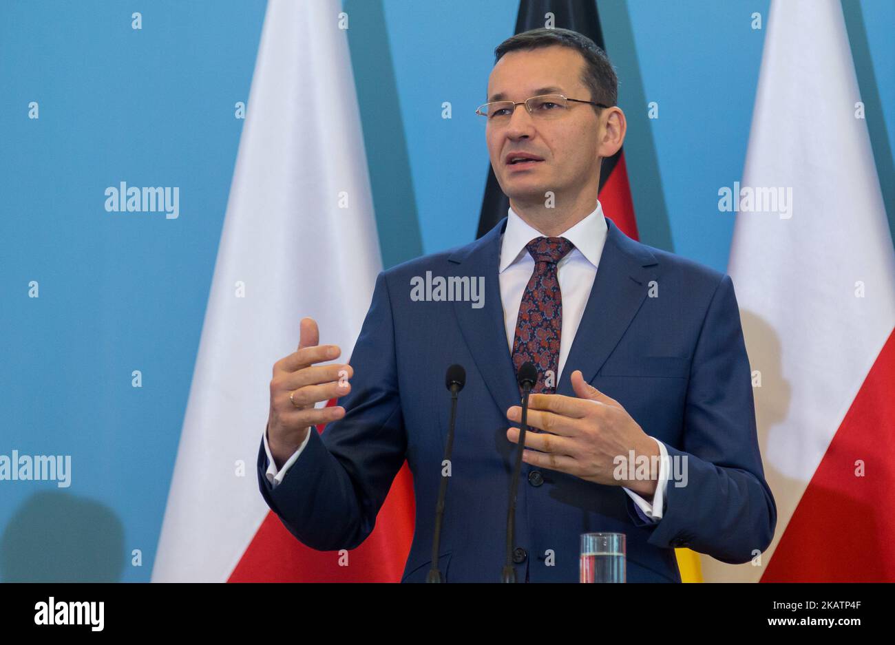 Mateusz Morawiecki, polnischer Minister für wirtschaftliche Entwicklung und Finanzminister, am 13. Oktober 2016 in Warschau, Polen (Foto: Mateusz Wlodarczyk/NurPhoto) Stockfoto