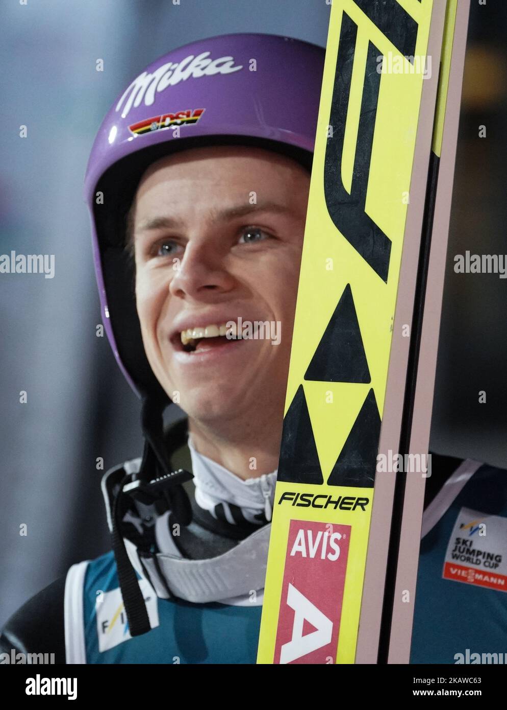 Andreas Wellinger aus Deutschland feiert nach seinem zweiten Sprung im