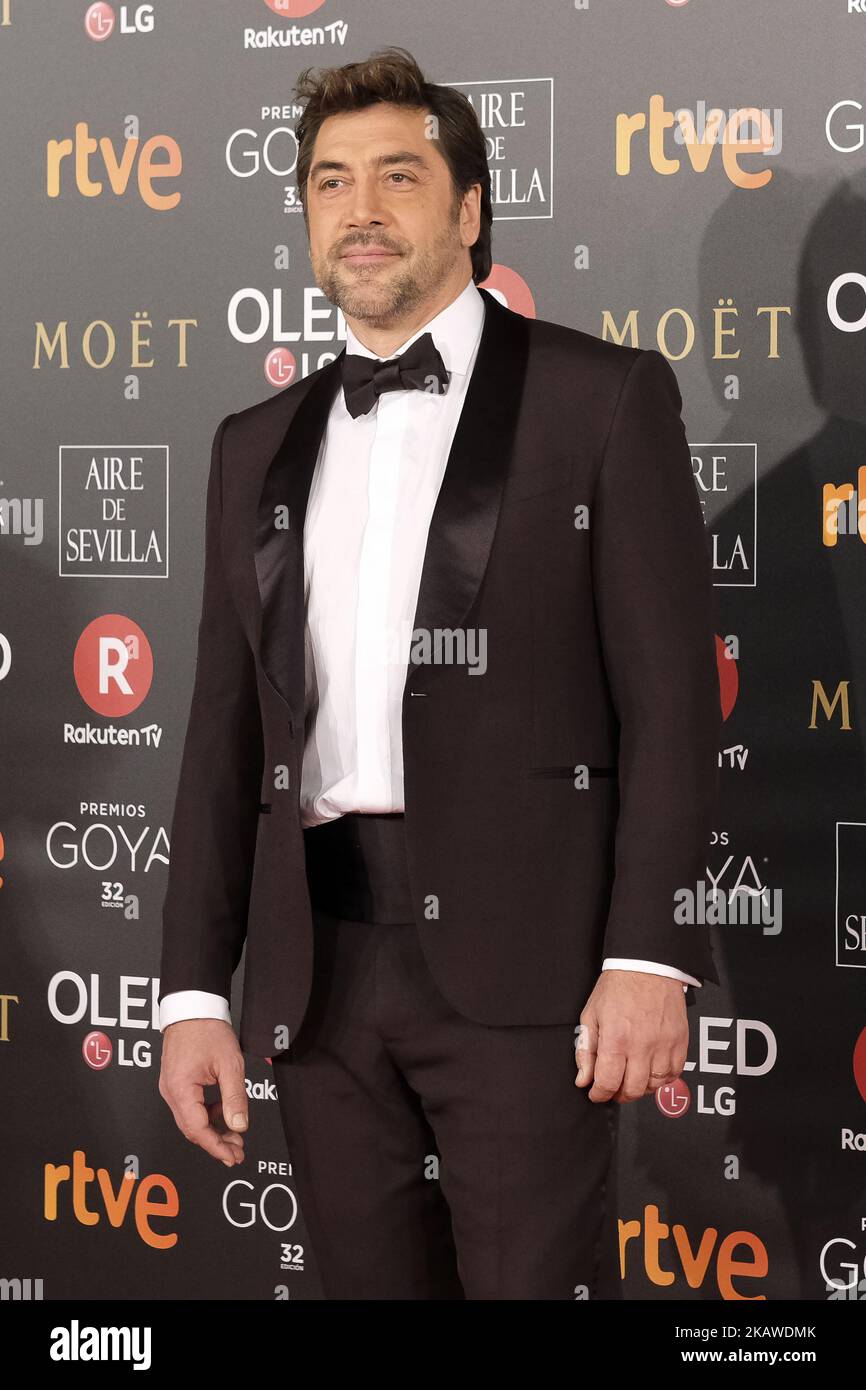 Javier Bardem nimmt am 3. Februar 2018 an den Goya Cinema Awards 2018 im Madrider Marriott Auditorium in Madrid, Spanien, Teil. (Foto von Oscar Gonzalez/NurPhoto) Stockfoto