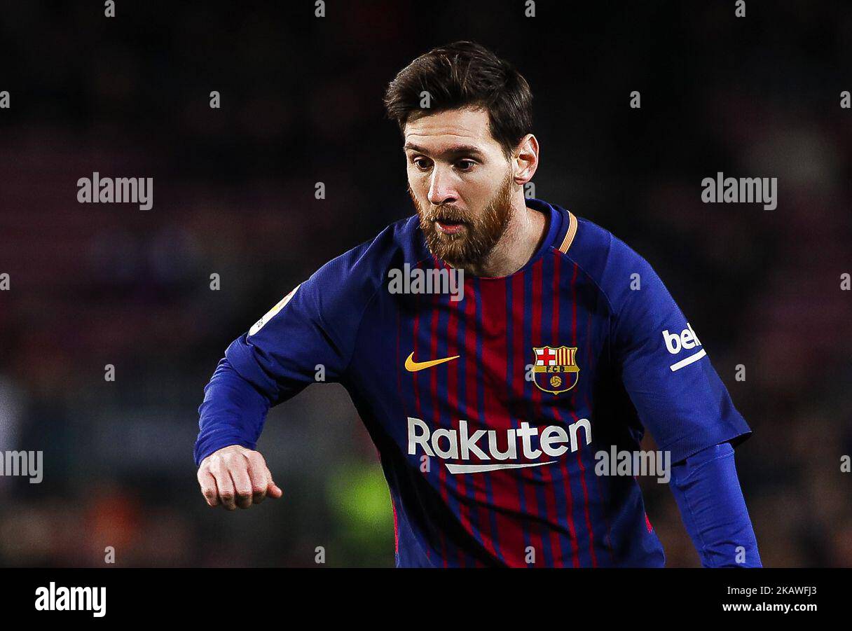 Lionel Messi vom FC Barcelona beim spanischen Copa del Rey (Königspokal), einem Halbfinalspiel zwischen Valencia und F.C Barcelona im Mestalla-Stadion am 8. Februar 2018 in Valencia, Spanien. (Foto von Joan Cros/NurPhoto) Stockfoto