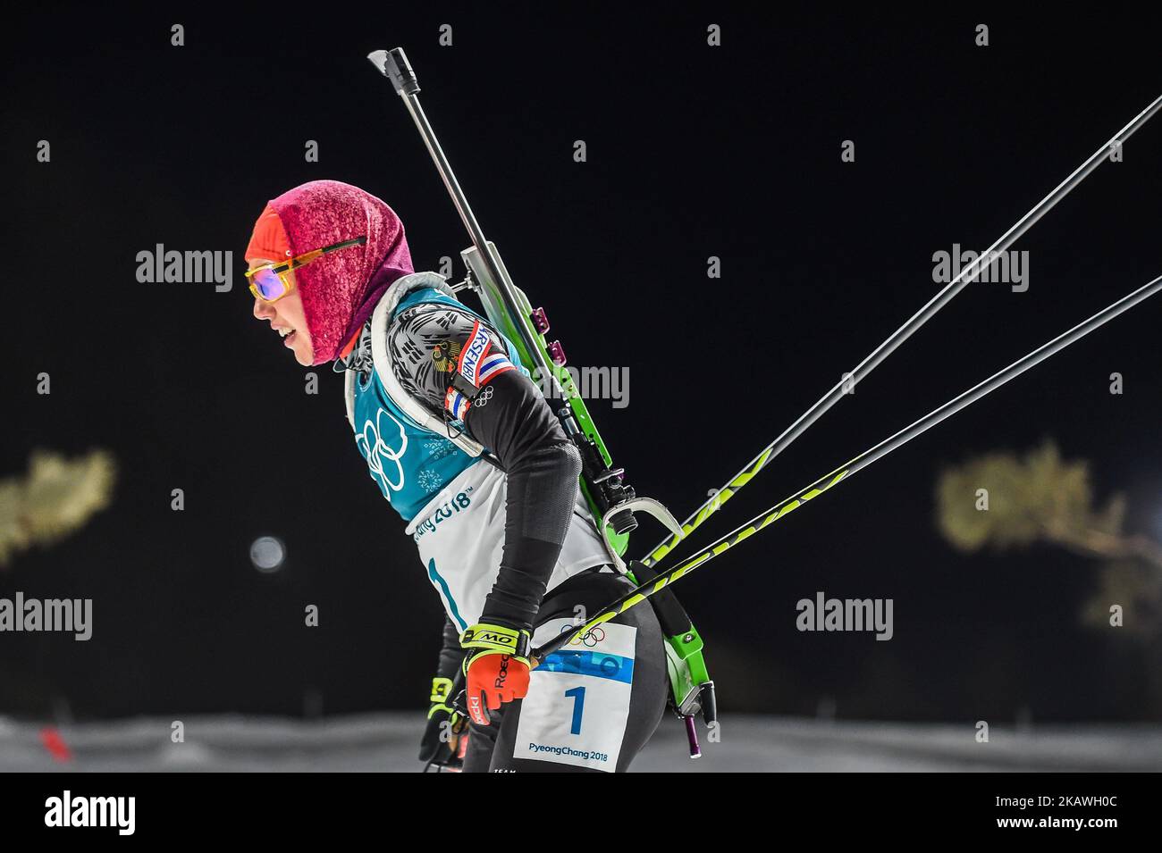 Laura Dahlmeier aus Deutschland tritt am 12. Februar 2018 bei den Olympischen spielen im Biathlon-Stadion Alpensia in Pyeongchang, Südkorea, bei der Women's 10km Pursuit, Biathlon, an. (Foto von Ulrik Pedersen/NurPhoto) Stockfoto