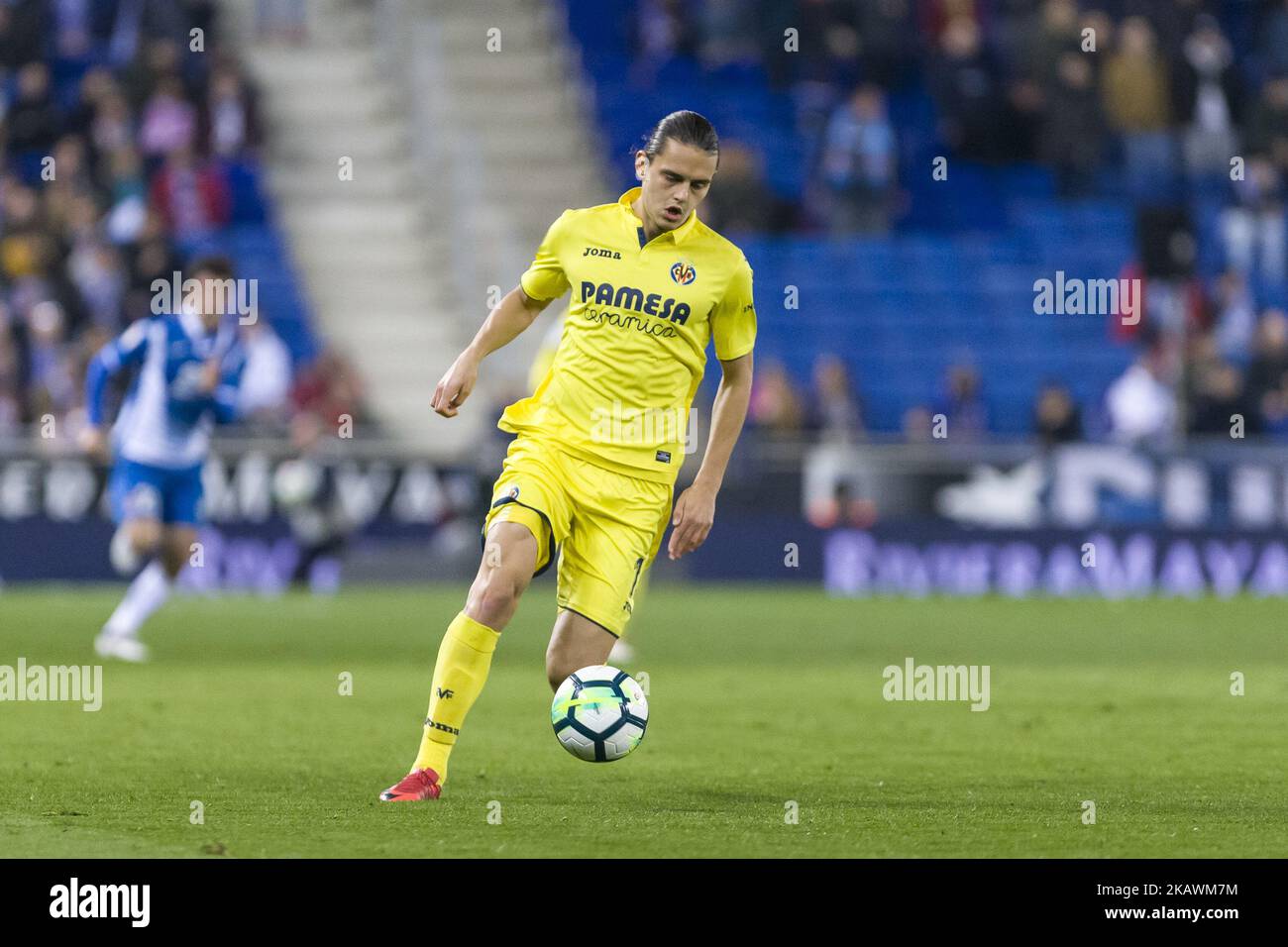 Villarreal-Stürmer Enes Unal (15) während des Spiels zwischen RCD Espanyol und Villarreal CF, für den Spieltag 24 der Liga Santander, spielte am 18.. Februar 2018 im Stadion RCD Espanyol in Barcelona, Spanien. (Foto von Urbanandsport/NurPhoto) Stockfoto