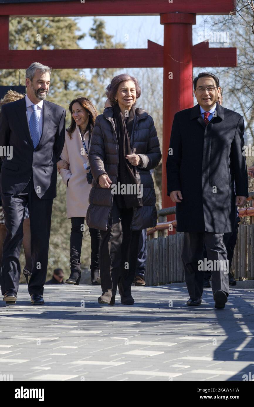 Königin Sofia von Spanien nimmt am 23. Februar 2018 an einem offiziellen Akt zur Erhaltung der Großen Pandabären im Zoo Aquarium in Madrid, Spanien, Teil. (Foto von Oscar Gonzalez/NurPhoto) Stockfoto