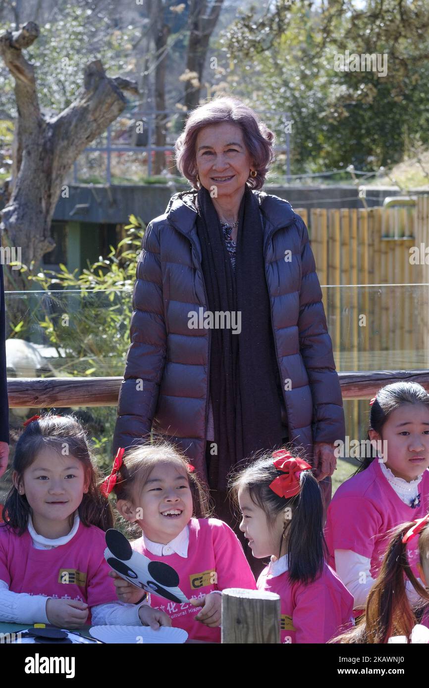 Königin Sofia von Spanien nimmt am 23. Februar 2018 an einem offiziellen Akt zur Erhaltung der Großen Pandabären im Zoo Aquarium in Madrid, Spanien, Teil. (Foto von Oscar Gonzalez/NurPhoto) Stockfoto