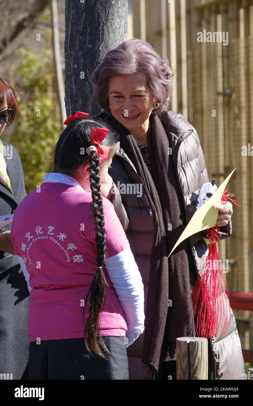 Königin Sofia von Spanien nimmt am 23. Februar 2018 an einem offiziellen Akt zur Erhaltung der Großen Pandabären im Zoo Aquarium in Madrid, Spanien, Teil. (Foto von Oscar Gonzalez/NurPhoto) Stockfoto