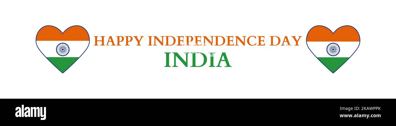 Ein glücklicher Unabhängigkeitstag in Indien mit isolierten Herzfahnen auf weißem Hintergrund. Stockfoto