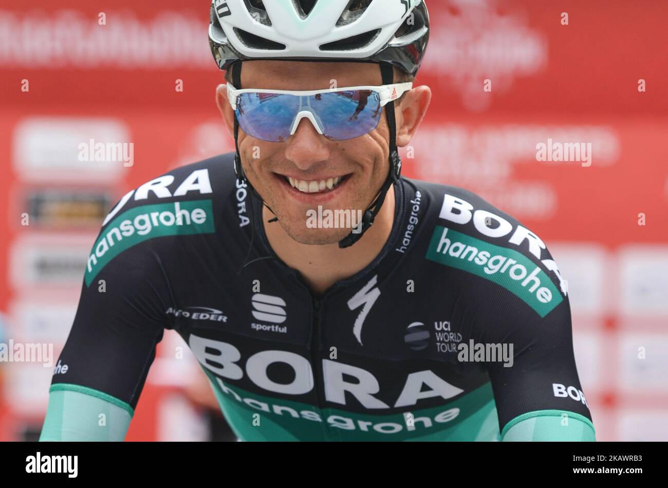 Der polnische Rafal Majka von Bora - Hansgrohe stellte sich vor der fünften und letzten Etappe der Abu Dhabi Tour 2018, der 199km Abu Dhabi Airports-Etappe von Qasr Al Muwaiji (Al Ain) nach Jebel Hafeet, vor. Am Sonntag, den 25. Februar 2018, in Qasr Al Muwaiji, Abu Dhabi, Vereinigte Arabische Emirate. (Foto von Artur Widak/NurPhoto) Stockfoto