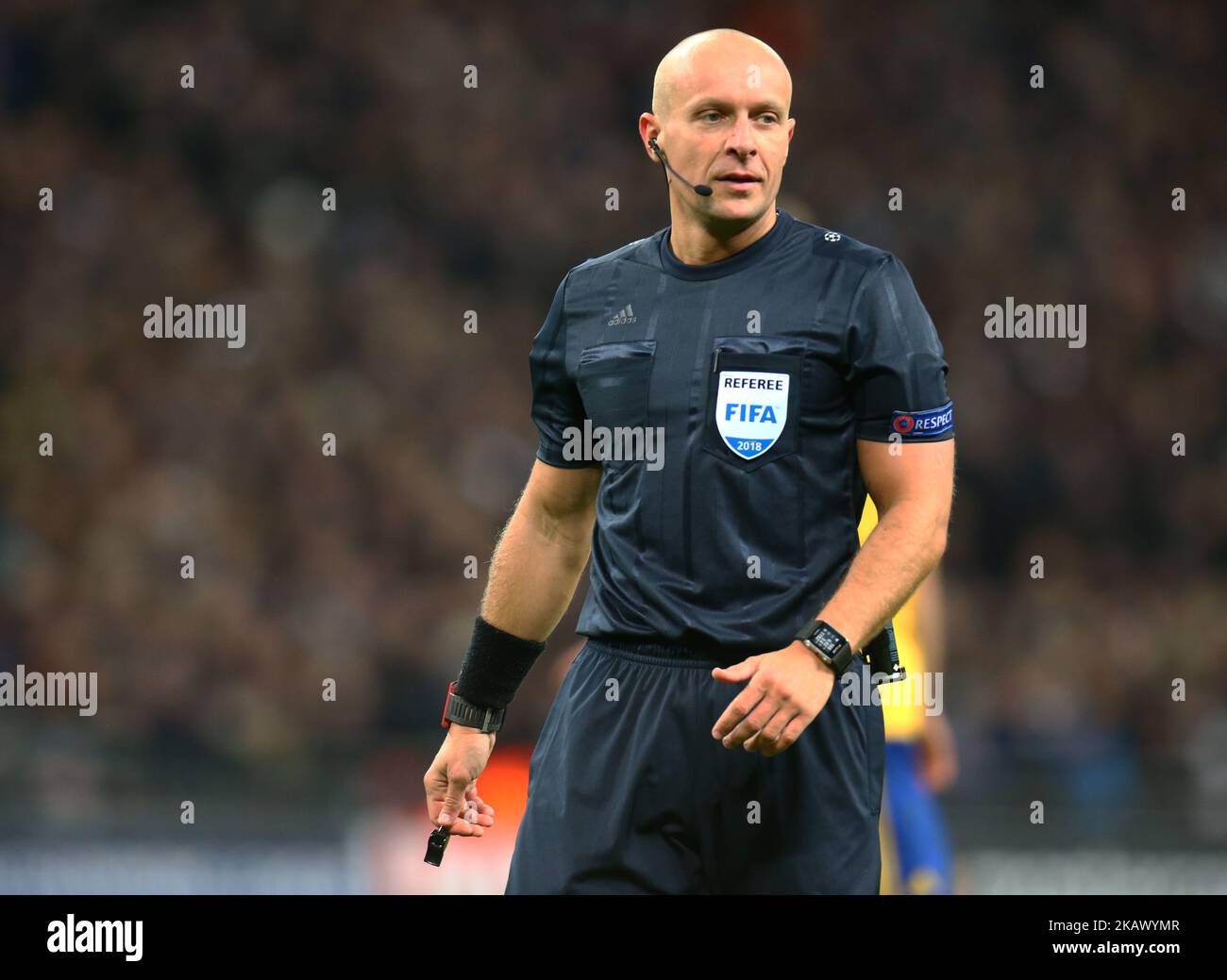 Schiedsrichter Szymon Marciniak aus Polen beim UEFA Champions League-Spiel Tottenham Hotspur mit 16 2. Beinen gegen Juventus im Wembley-Stadion am 07. März 2018 (Foto: Kieran Galvin/NurPhoto) Stockfoto