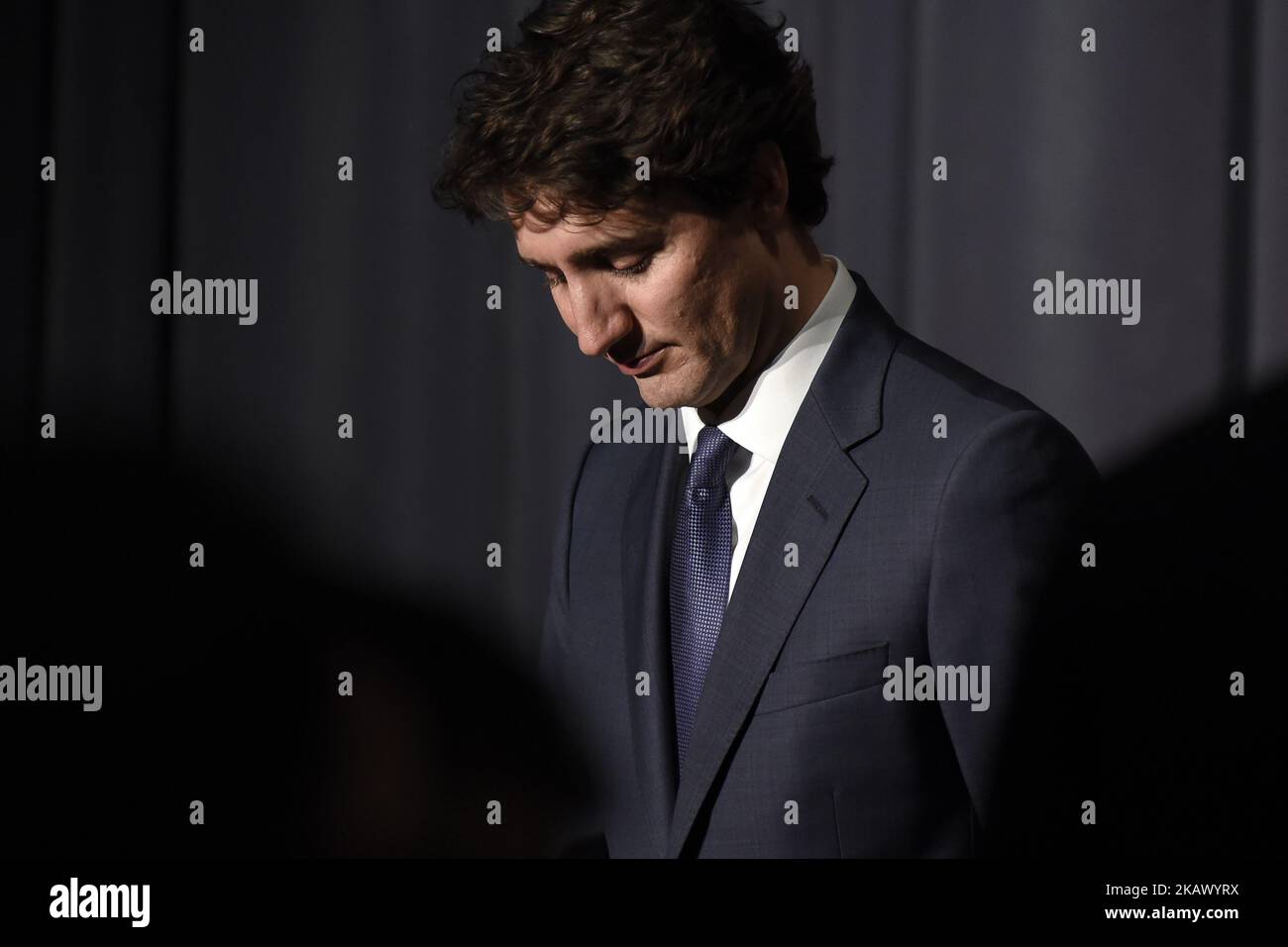 Premierminister Justin Trudeau hört den Unterstützern bei einer Veranstaltung zur Mittelbeschaffung der Liberalen am 7. März 2018 in Toronto zu (Foto: Arindam Shivaani/NurPhoto) Stockfoto