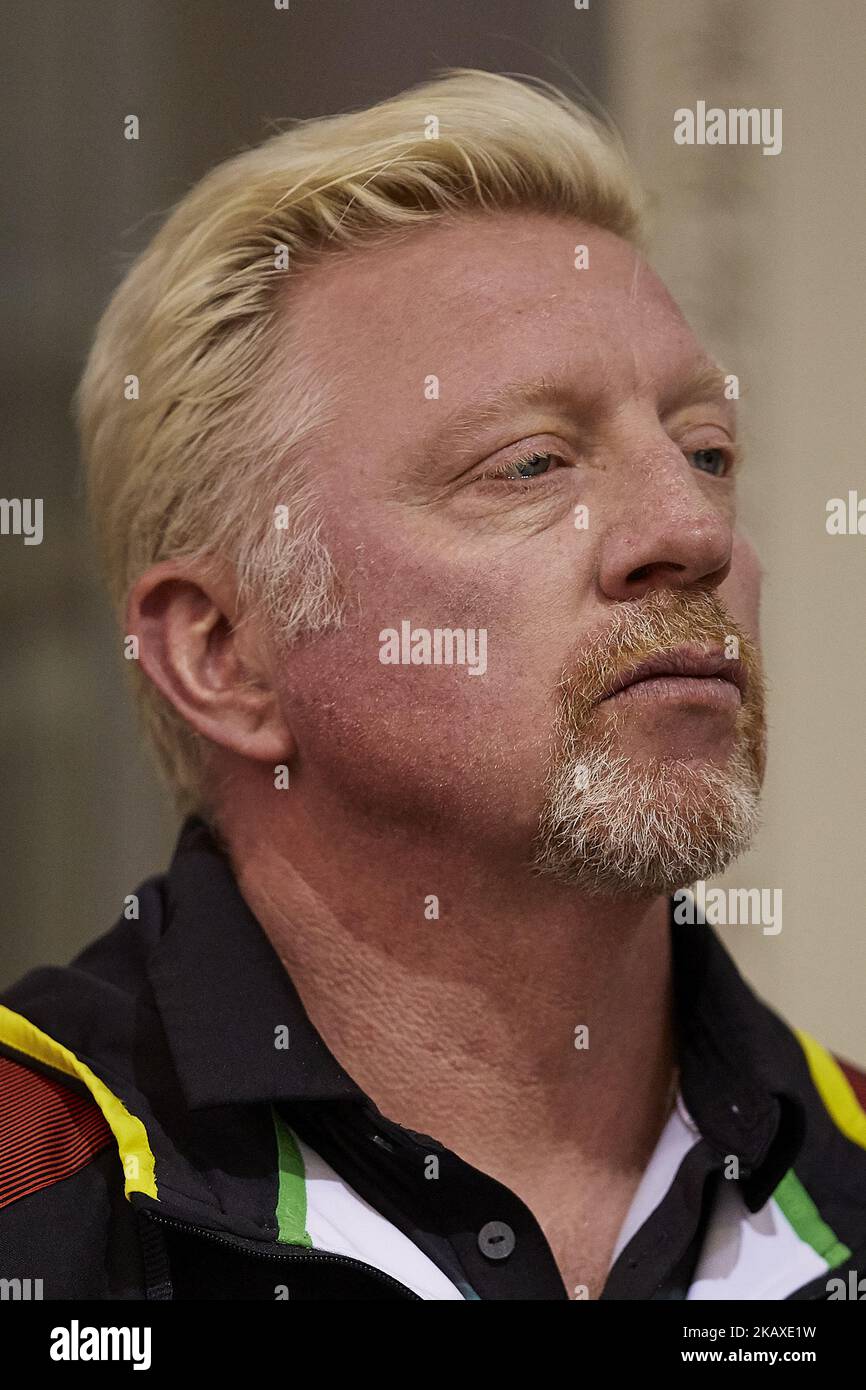 Boris Becker der ehemalige deutsche Tennisspieler nimmt an der offiziellen Verlosung im Vorfeld des Davis Cup World Group Quarter Finals zwischen Spanien und Deutschland am 5. April 2018 in Valencia, Spanien Teil (Foto: David Aliaga/NurPhoto) Stockfoto