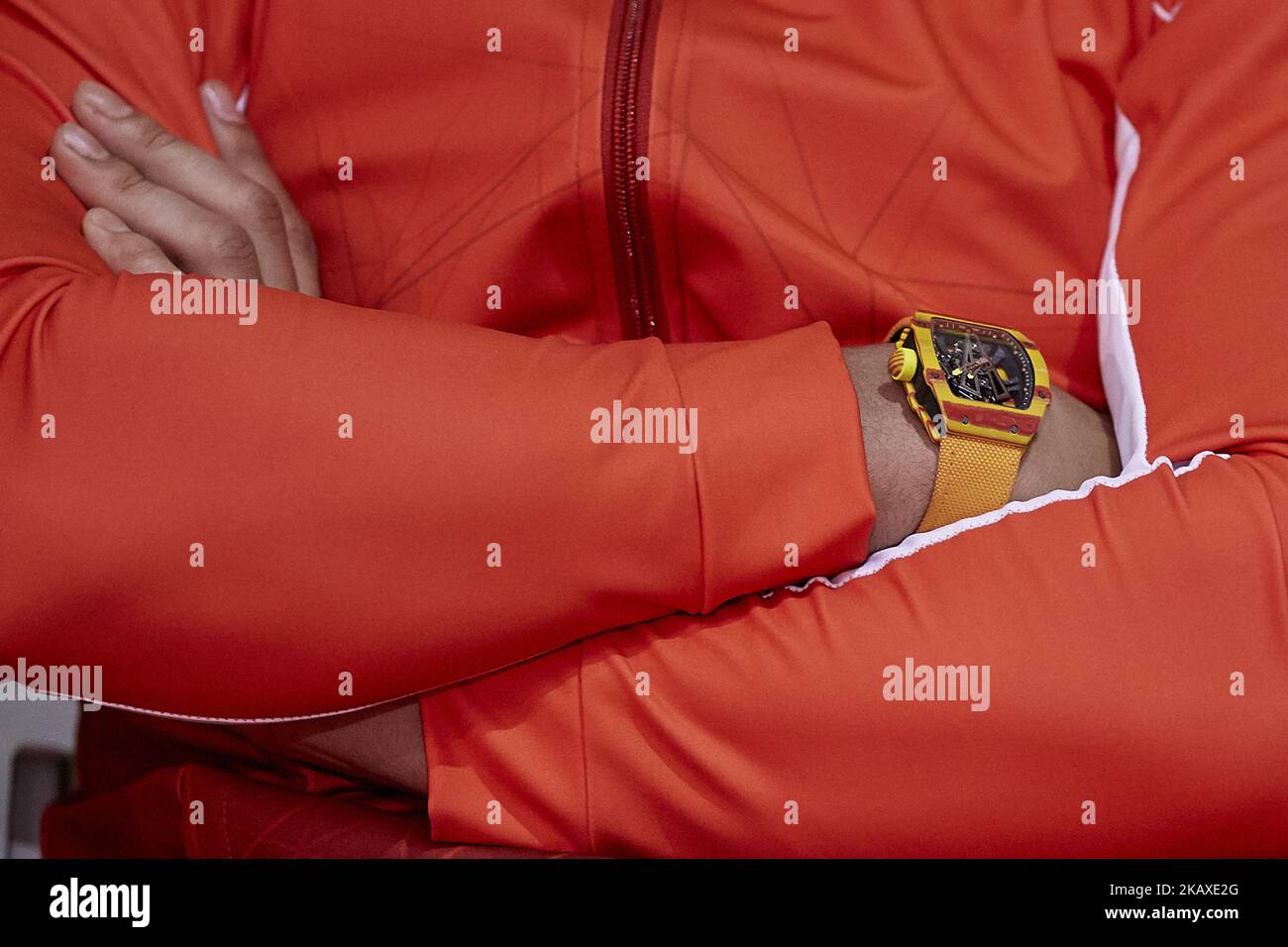 Detail der offiziellen Ziehung der Uhr von Richard Mille Rafael Nadal im Vorfeld des Davis Cup World Group Quarter Finals zwischen Spanien und Deutschland am 5. April 2018 in Valencia, Spanien (Foto: David Aliaga/NurPhoto) Stockfoto