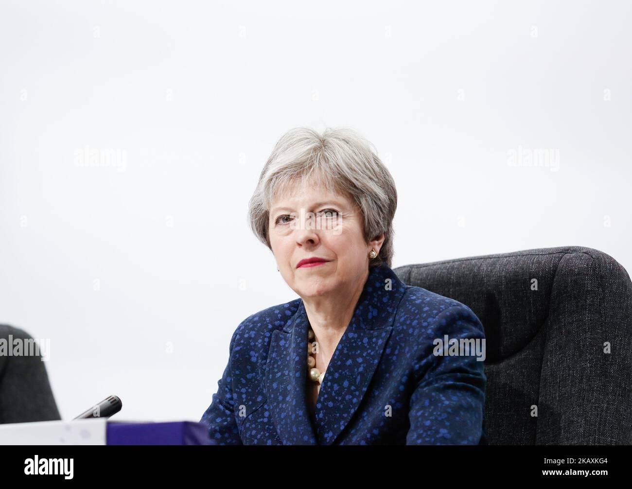 Theresa May, Premierministerin des Vereinigten Königreichs während der Abschlusspressekonferenz während des Commonwealth-Treffen der Regierungschefs am 20. April 2018 in London, England. (Foto von Dominika Zarzycka/NurPhoto) Stockfoto