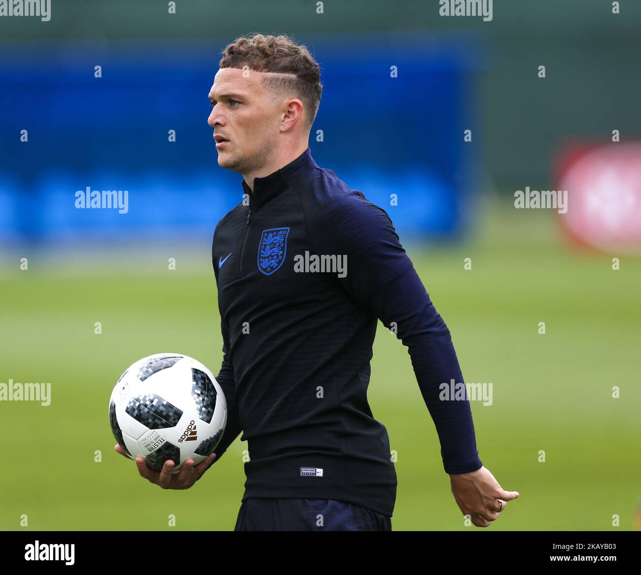 Kieran Trippier der englischen Fußballnationalmannschaft nimmt am 13. Juni 2018 an einer Trainingseinheit im Stadion Spartak Zelenogorsk in Sankt Petersburg Teil, vor der Russland-Weltmeisterschaft 2018. (Foto von Igor Russak/NurPhoto) Stockfoto