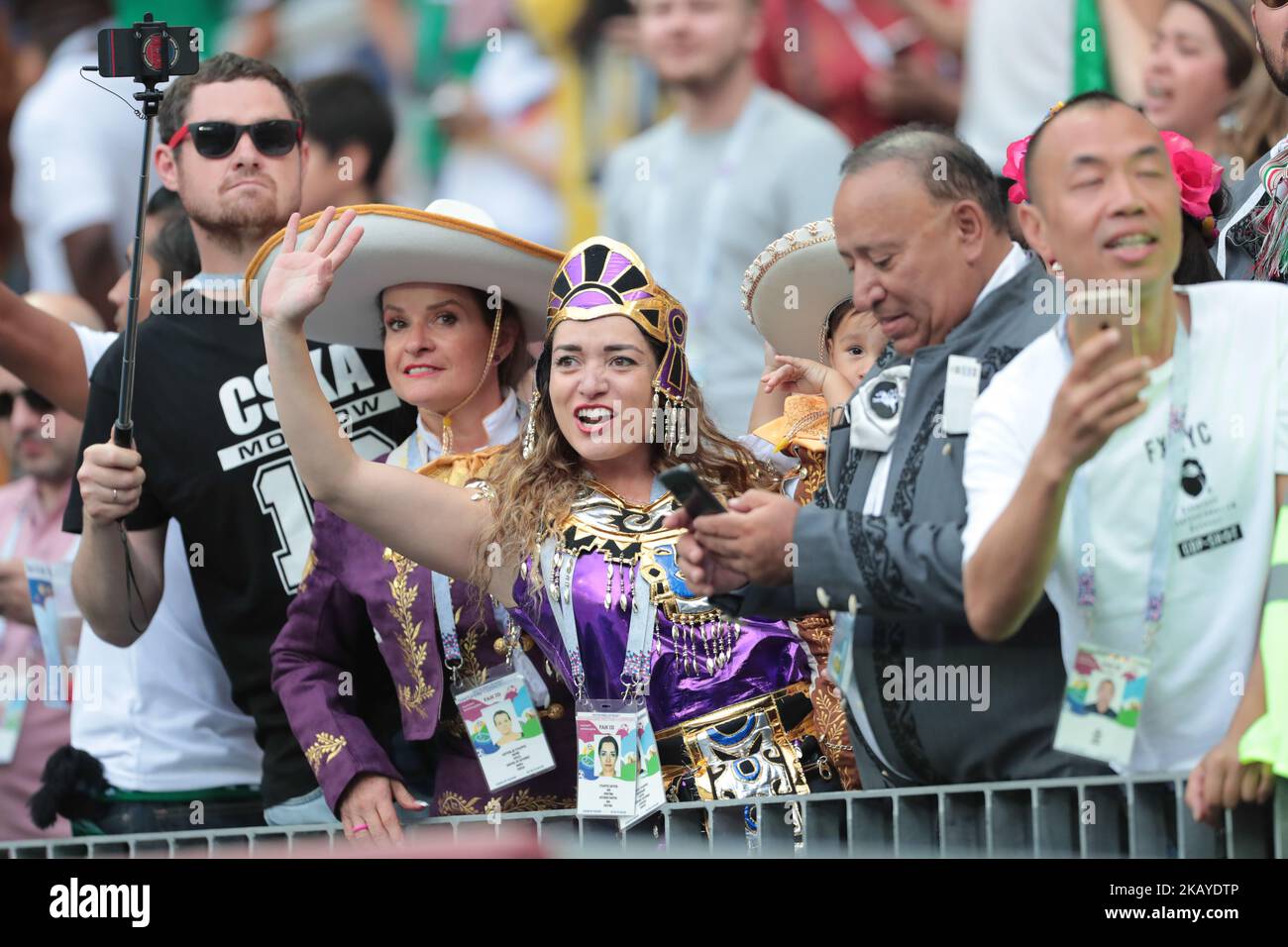 Die Fans des mexikanischen Nationalspieles tappten am 16. Juni 2018 in der Kazan Arena in Kazan, Russland, vor einem Fußballspiel der Gruppe F 2018 zwischen Deutschland und Mexiko. (Foto von Anatolij Medved/NurPhoto) Stockfoto