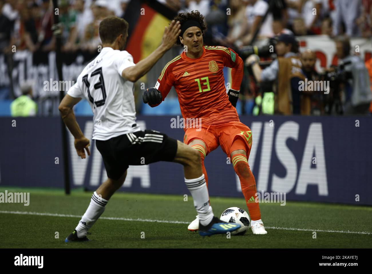 Guillermo Ochoa während des Fußballs der russischen Fußball-Weltmeisterschaft 2018 der Gruppe F zwischen Deutschland und Mexiko im Luzhniki-Stadion am 17. Juni 2018 in Moskau, Russland. (Foto von Mehdi Taamallah/NurPhoto) Stockfoto