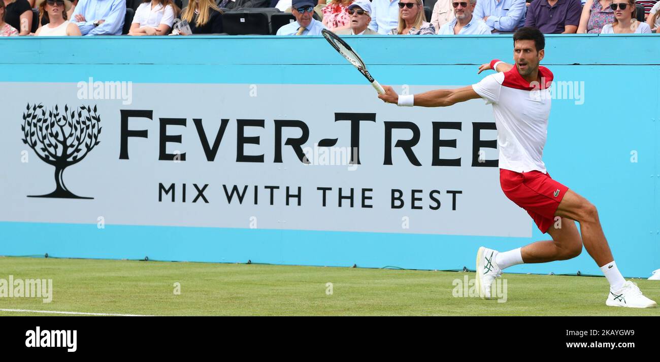 Novak Djokovic (SRB) im Einsatz während der Fever-Tree Championships 1. Runde zwischen John Millman (AUS) und Novak Djokovic (SRB) im Queen's Club, London, am 19. Juni 2018 (Foto: Kieran Galvin/NurPhoto) Stockfoto