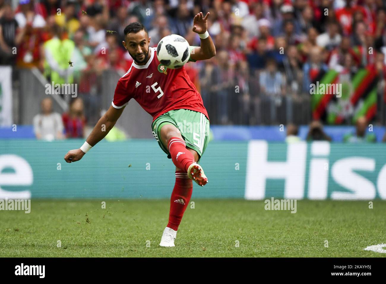 Mehdi Benatia aus Marokko in Aktion während des FIFA World Cup Gruppe B-Spiels 2018 zwischen Portugal und Marokko im Luzhniki-Stadion in Moskau, Russland am 20. Juni 2018 (Foto: Andrew Surma/NurPhoto) Stockfoto