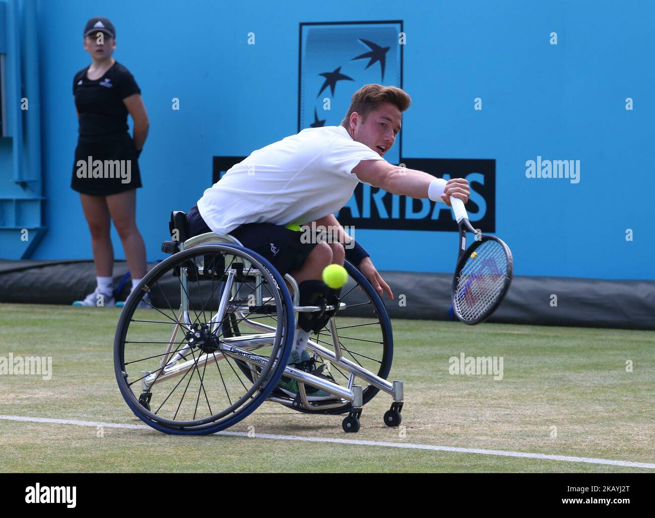 Alfie Hewett (GBR ) im Einsatz während des Fever-Tree Championships Wheelchair Event-Matches zwischen Alfie Hewett (GBR ) gegen Stefan Olson (SWE) am 23. Juni 2018 im Queen's Club in London, Großbritannien. (Foto von Kieran Galvin/NurPhoto) Stockfoto