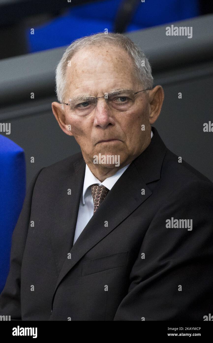 Bundestagspräsident Wolfgang Schaeuble ist während der Vollversammlung des Deutschen Bundestages 42. am 28. Juni 2018 in Berlin abgebildet. (Foto von Emmanuele Contini/NurPhoto) Stockfoto