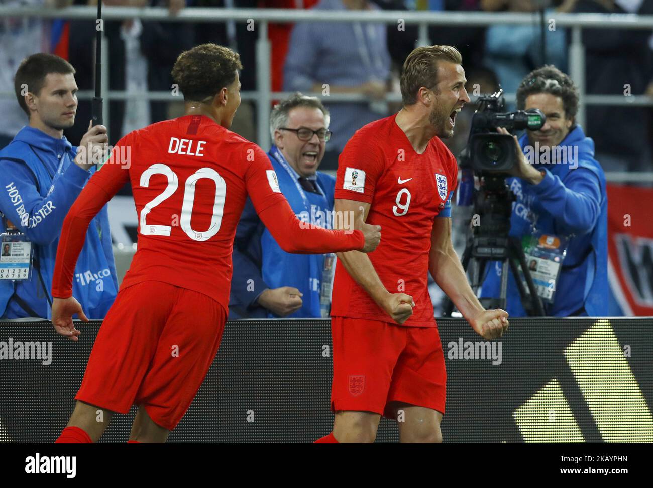 Runde 16 England gegen Kolumbien - FIFA Fußball-Weltmeisterschaft Russland 2018 Harry Kane (England)-Feier im Spartak-Stadion in Moskau, Russland am 3. Juli 2018. (Foto von Matteo Ciambelli/NurPhoto) Stockfoto