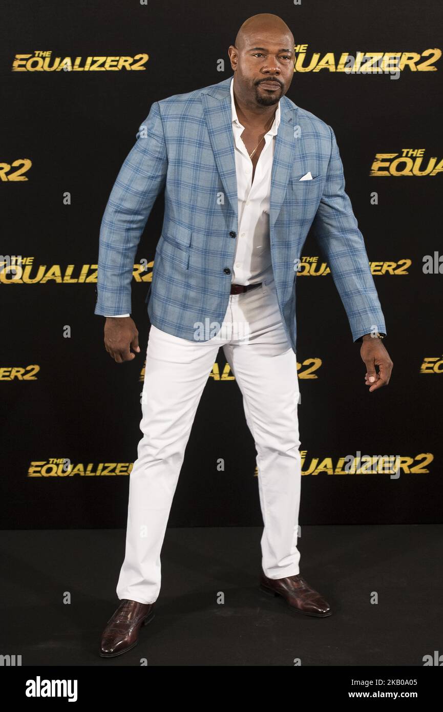 Der amerikanische Regisseur Antoine Fuqua nimmt an der Präsentation des Films „The Equalizer 2“ im Hotel Villa Magna in Madrid, Spanien, Teil. 07. August 2018 (Foto von Peter Sabok/COOLMedia/NurPhoto) Stockfoto