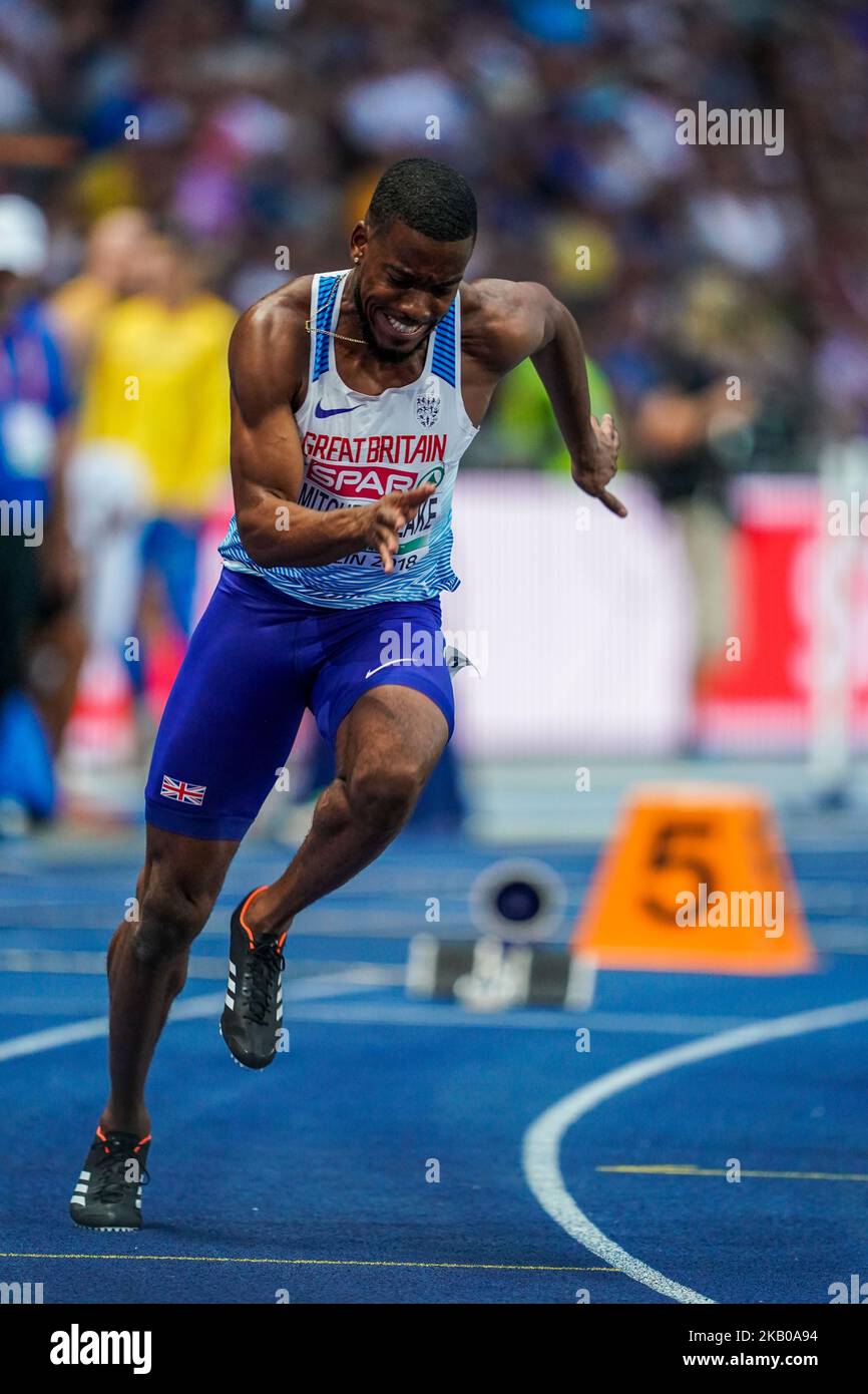 Nethaneel Mitchell-Blake aus Großbritannien beim 200-Meter-Halbfinale für Männer im Olympiastadion in Berlin bei der Leichtathletik-Europameisterschaft am 8/8/2018. (Foto von Ulrik Pedersen/NurPhoto) Stockfoto