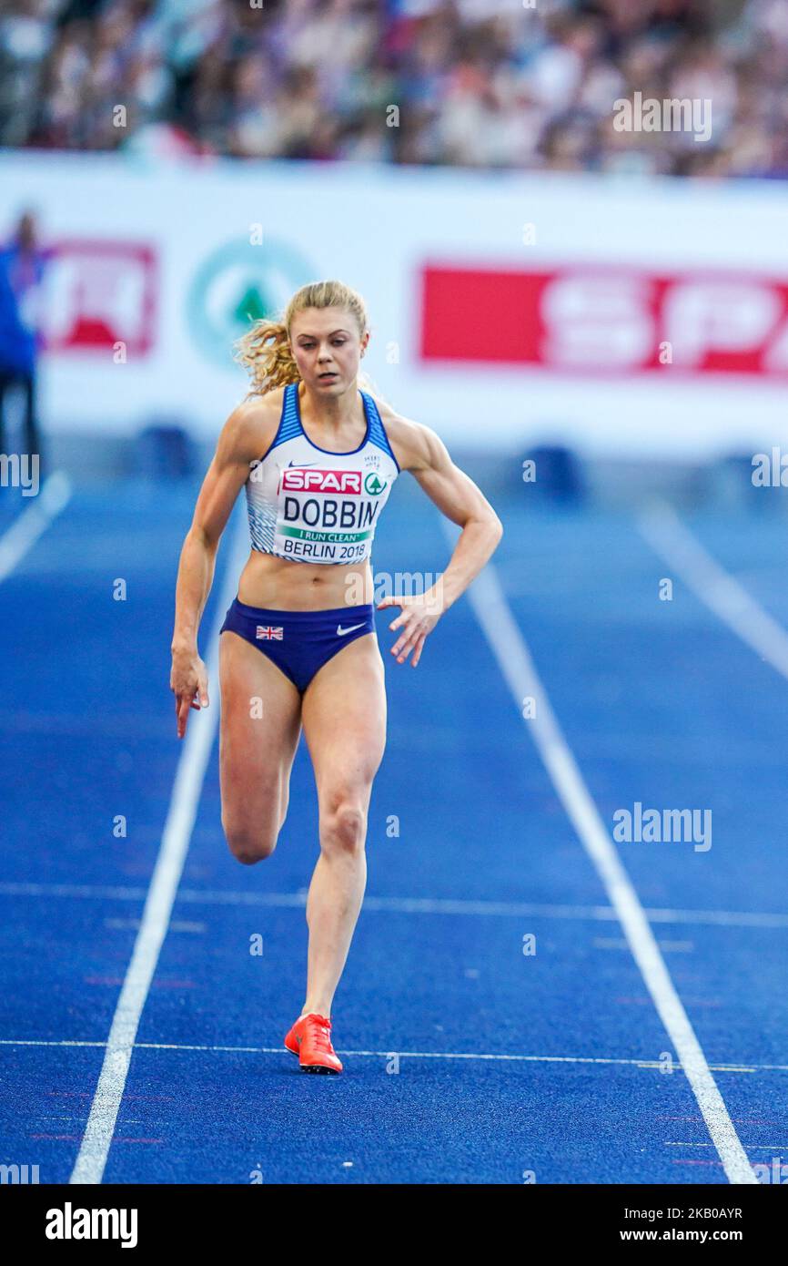 Beth Dobbin aus Großbritannien beim 200-Meter-Halbfinale für Frauen im Olympiastadion in Berlin bei der Leichtathletik-Europameisterschaft am 10. August 2018. (Foto von Ulrik Pedersen/NurPhoto) Stockfoto