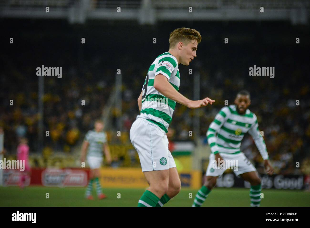 Forrest James of Celtic während der UEFA Champions League 3. Qualifying-Runde, dem zweiten Beinspiel AEK FC gegen Celtic FC im Olympiastadion von Athen, am 14. August 2018. (Foto von Giannis Alexopoulos/NurPhoto) Stockfoto