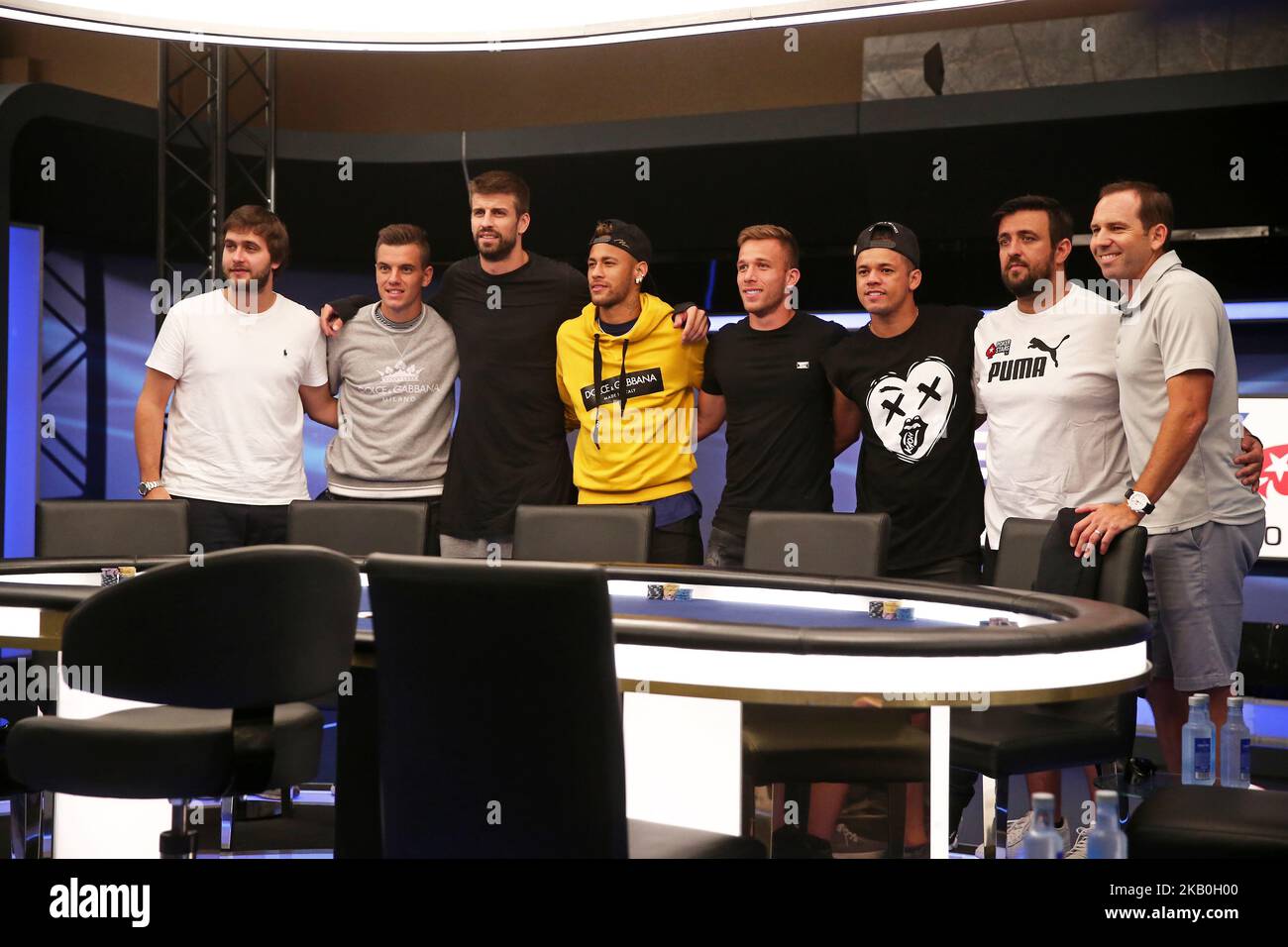 Gerard Pique, Neymar, Giovani lo Celso und Sergio Garcia beim PokerStars Pokerturnier im Casino de Barcelona, am 27.. August 2018, in Barcelona, Spanien. -- (Foto von Urbanandsport/NurPhoto) Stockfoto