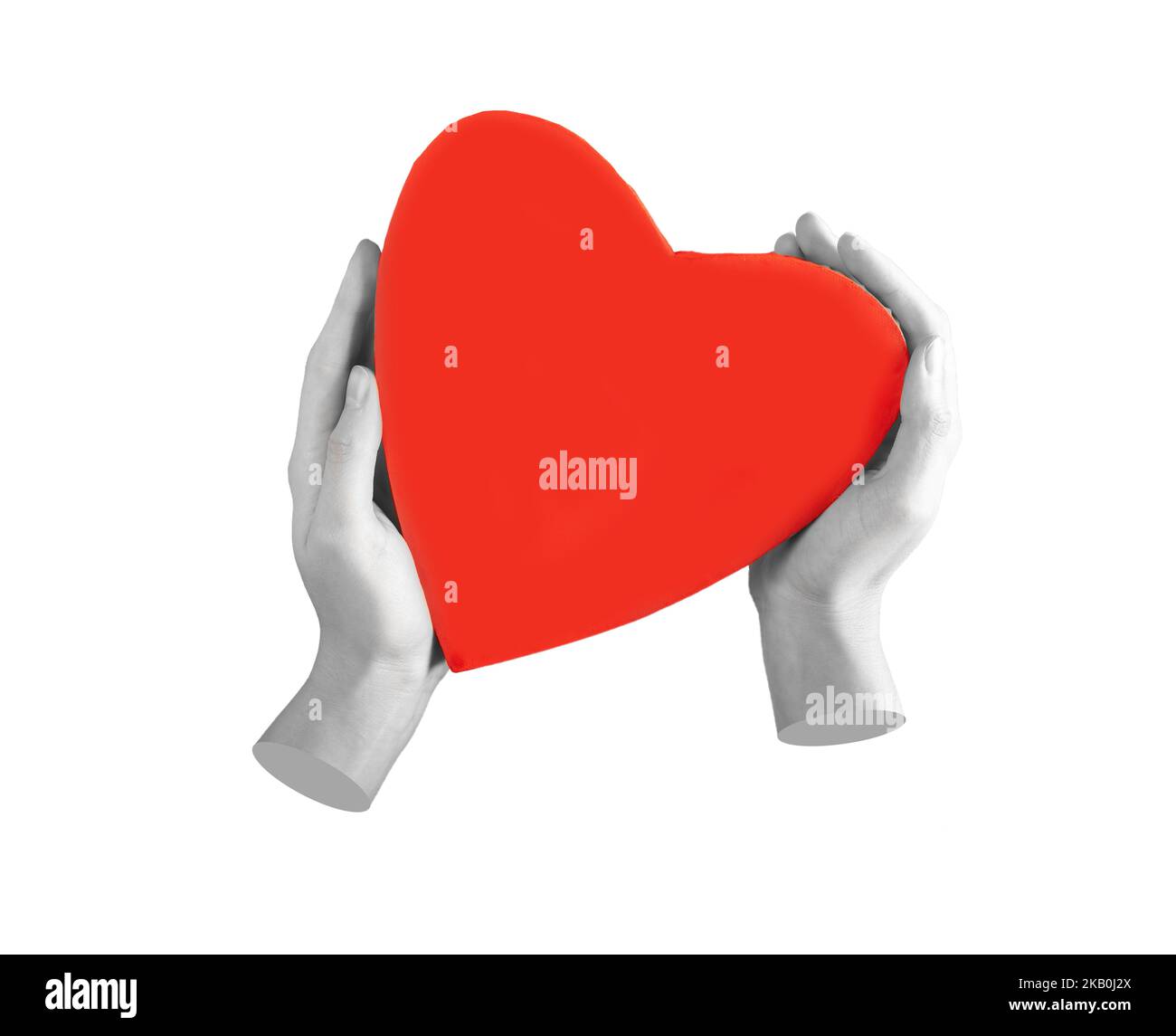 Rotes Papier Herz in der Hand isoliert auf weißem Hintergrund. Unterstützung, Liebe, Nächstenliebe, Spendenkonzept. Hochwertige Fotos Stockfoto