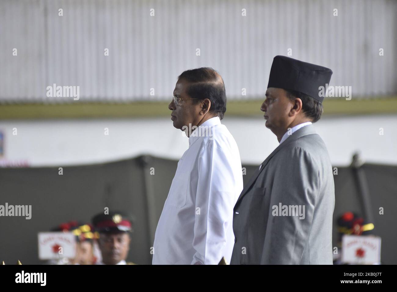 Der Präsident Sri Lankas, Maithripala Sirisena, erhält eine Ehrenwache, nachdem er am Mittwoch, den 29. August 2018, zur BIMSTEC 2018 im internationalen Flughafen Tribhuwan, Kathmandu, Nepal, eintrifft. Die Staats- und Regierungschefs der Bay of Bengal Initiative for Multi-Sectoral Technical and Economic Cooperation (BIMSTEC) treffen am 30. Und 31. August 2018 zum BIMSTEC-Gipfel in Nepal ein. (Foto von Narayan Maharjan/NurPhoto) Stockfoto